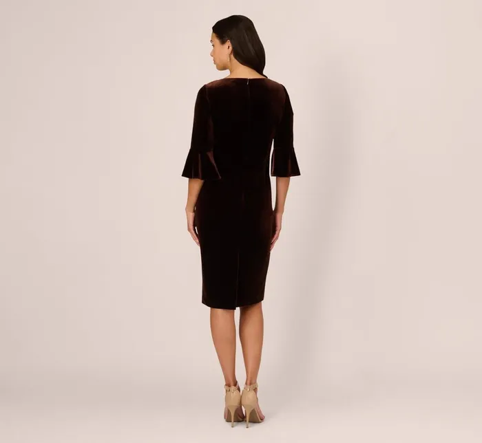 Adrianna Papell Day Dresses Velvet Tie Front Sheath Dress With Bell Sleeves In Dark Brown 8211 Women
