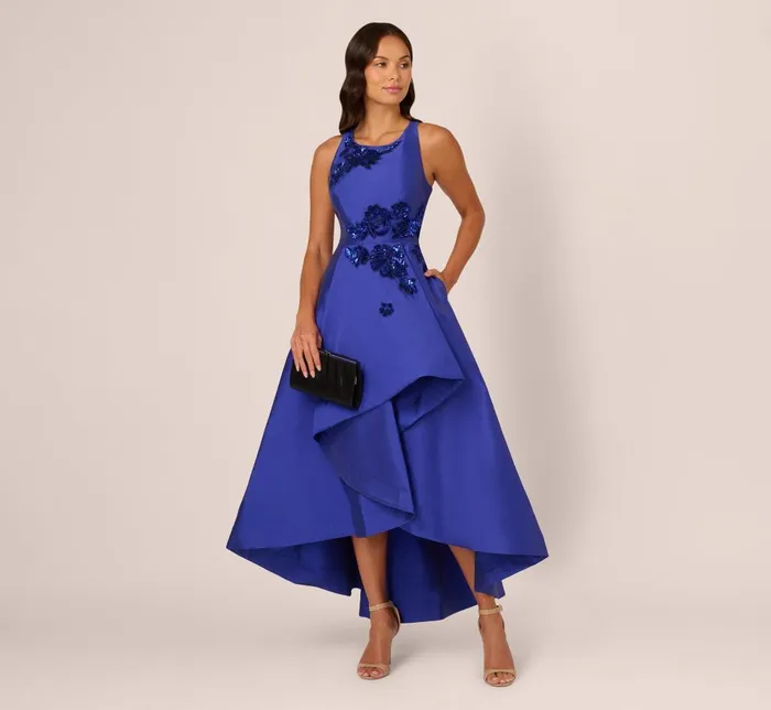 Adrianna Papell Formal Dresses Bead Mikado High Low Long Dress In Ultra Blue 8211 Women