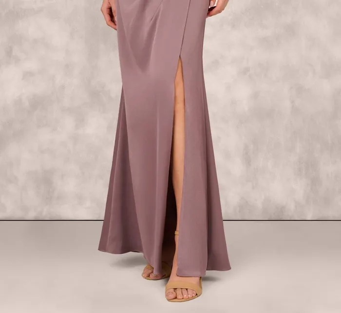 Adrianna Papell Formal Dresses Crepe Back Satin One Shoulder Long Dress In Moonstone 8211 Women