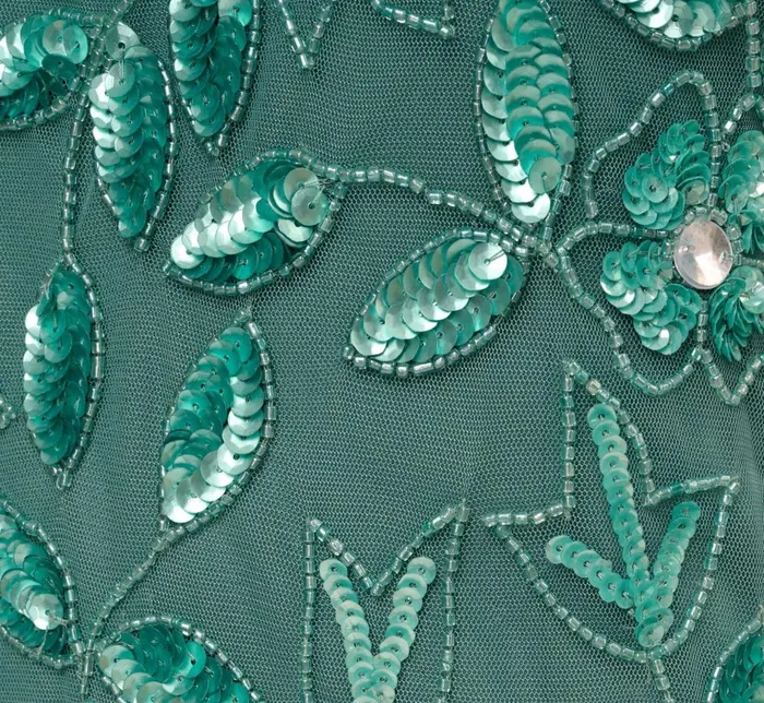 Adrianna Papell Formal Dresses Hand Beaded Short Sleeve Floral Godet Gown In Green Slate 8211 Women