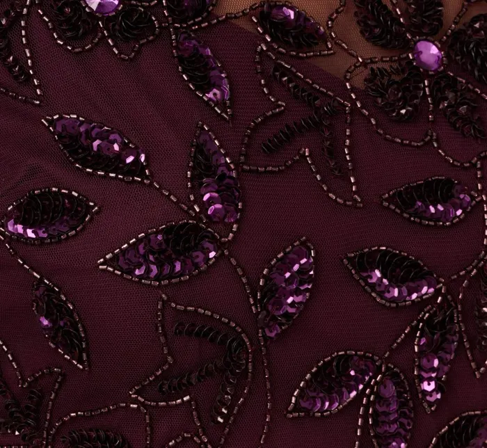 Adrianna Papell Formal Dresses Hand Beaded Short Sleeve Floral Godet Gown In Night Plum 8211 Women