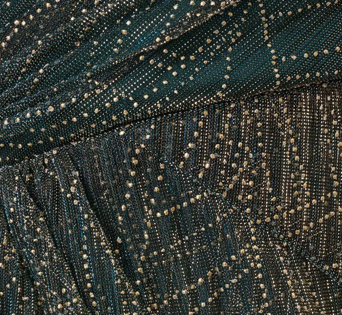 Adrianna Papell Formal Dresses Metallic Mesh Faux Wrap Gown With Ruffle Accents In Evergreen 8211 Women