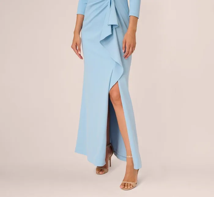 Adrianna Papell Formal Dresses Off The Shoulder Cascading Ruffle Gown In Blue Mist 8211 Women