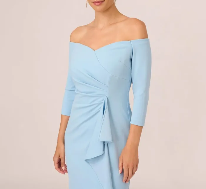 Adrianna Papell Formal Dresses Off The Shoulder Cascading Ruffle Gown In Blue Mist 8211 Women