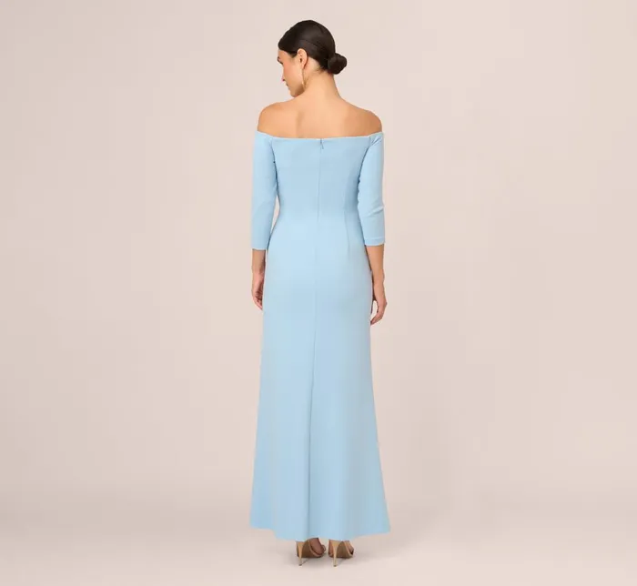 Adrianna Papell Formal Dresses Off The Shoulder Cascading Ruffle Gown In Blue Mist 8211 Women