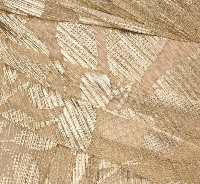 Adrianna Papell Formal Dresses Plus Size Foil Leaf Short Sleeve Gown With Draped Details In Champagne Gold 8211 Women