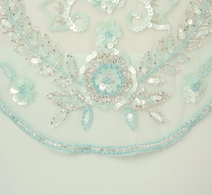 Adrianna Papell Formal Dresses Plus Size HandBeaded Illusion Long Gown With Flutter Sleeves In Mint Glass 8211 Women