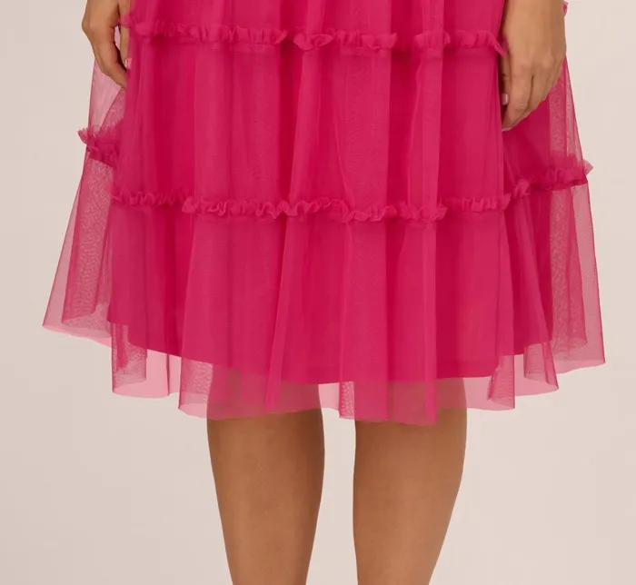 Adrianna Papell Formal Dresses Plus Size Sleeveless Midi Dress With Square Neck And Tiered Skirt In Bright Rose 8211 Women
