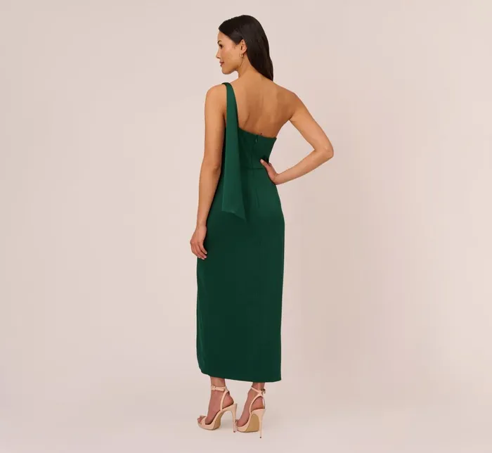 Adrianna Papell Formal Dresses Satin Crepe One Shoulder Gown With Metal Ring Accent In Deep Forest 8211 Women