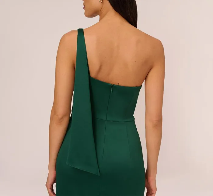 Adrianna Papell Formal Dresses Satin Crepe One Shoulder Gown With Metal Ring Accent In Deep Forest 8211 Women