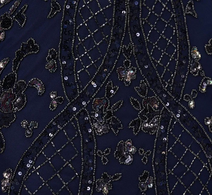 Adrianna Papell Formal Dresses Sequin Beaded Gown With Sheer Cape Sleeves In Light Navy 8211 Women