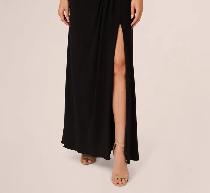 Adrianna Papell Formal Dresses Shawl Collar Jersey Gown In Black Ivory 8211 Women
