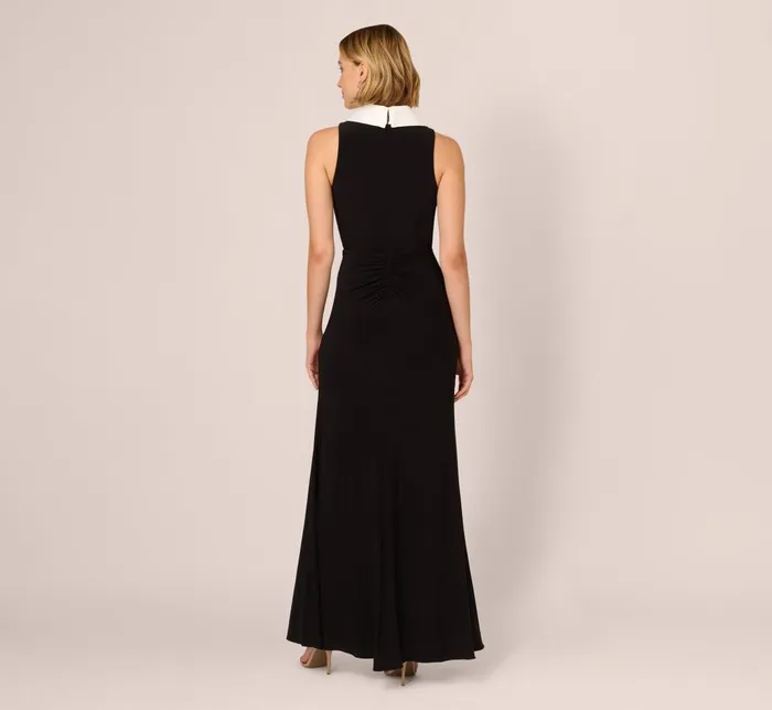 Adrianna Papell Formal Dresses Shawl Collar Jersey Gown In Black Ivory 8211 Women