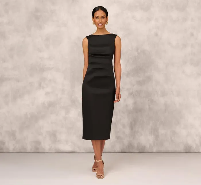 Adrianna Papell Formal Dresses Sleeveless Mikado AnkleLength Dress With Pleated Details In Black 8211 Women Adrianna Papell Formal Dresses Sleeveless Mikado AnkleLength Dress With Pleated Details In Black 8211 Women