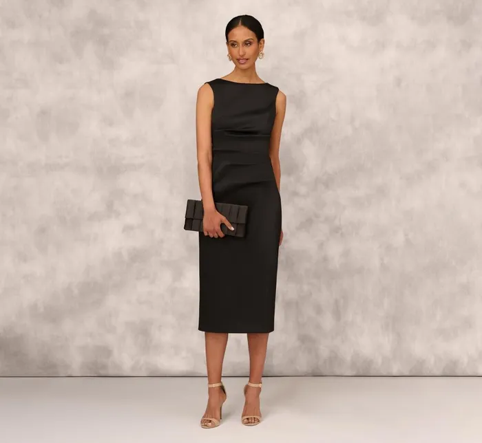 Adrianna Papell Formal Dresses Sleeveless Mikado AnkleLength Dress With Pleated Details In Black 8211 Women