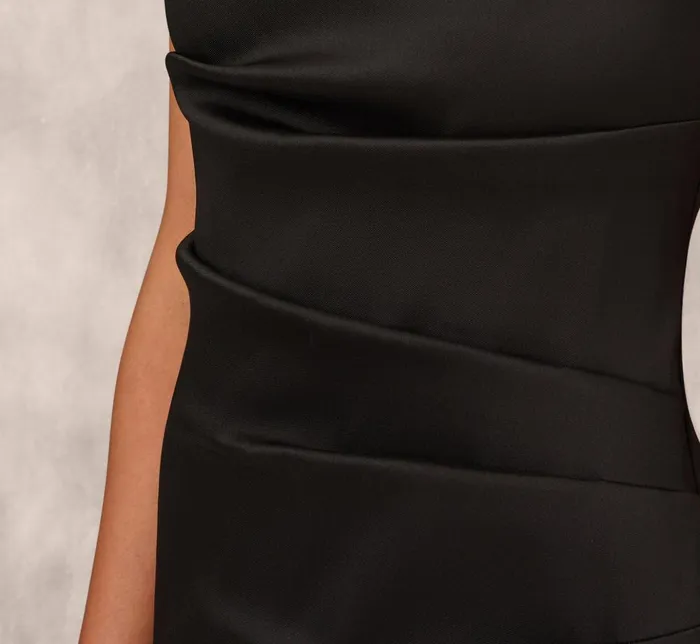 Adrianna Papell Formal Dresses Sleeveless Mikado AnkleLength Dress With Pleated Details In Black 8211 Women
