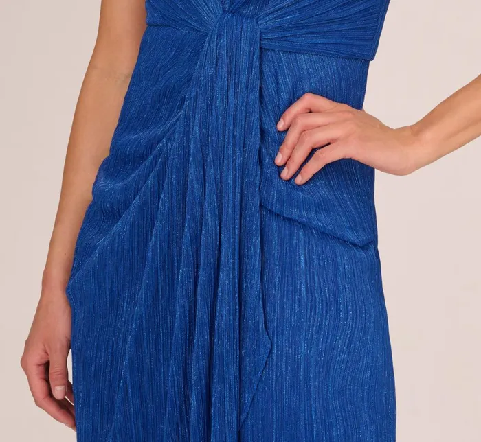 Adrianna Papell Formal Dresses Stardust Pleated Draped One Shoulder Gown In Brilliant Sapphire 8211 Women