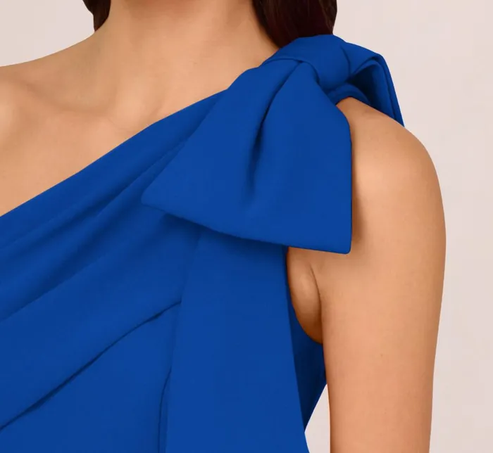 Adrianna Papell Formal Dresses Stretch Crepe One Shoulder Mermaid Gown With Bow Accent In Violet Cobalt 8211 Women