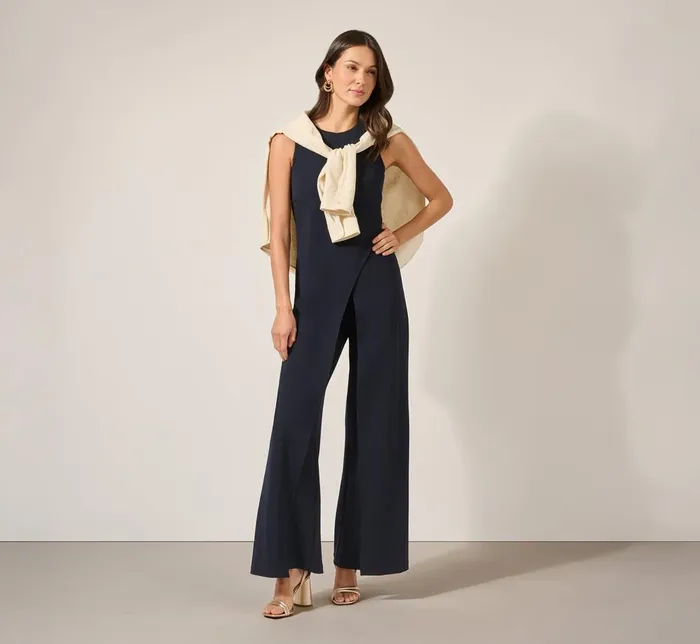 Adrianna Papell Jumpsuits Sleeveless Asymmetrical Jumpsuit In Midnight 8211 Women
