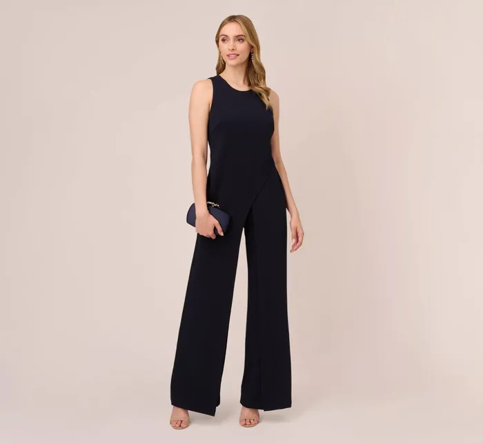Adrianna Papell Jumpsuits Sleeveless Asymmetrical Jumpsuit In Midnight 8211 Women