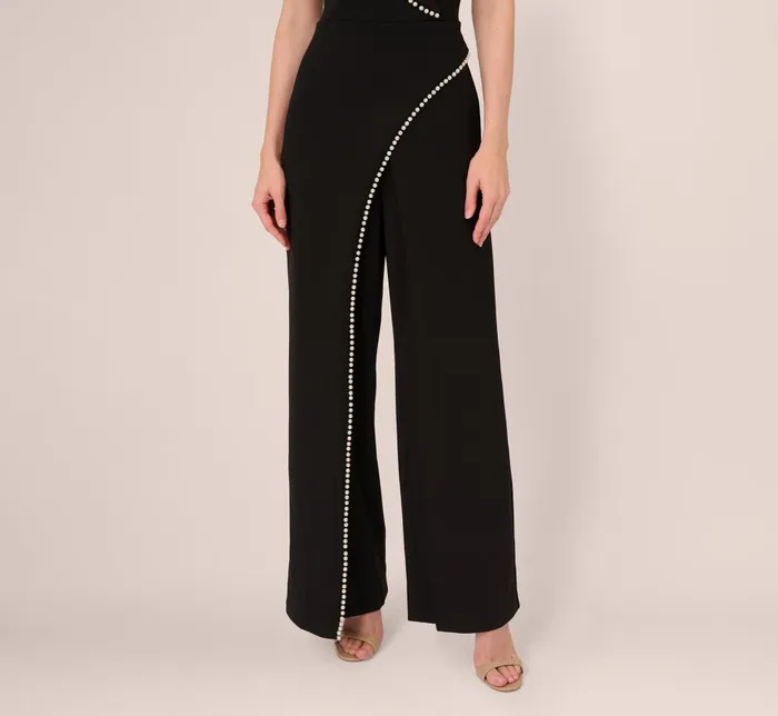 Adrianna Papell Jumpsuits Sleeveless Crepe Tuxedo Jumpsuit With Pearl Trim In Black 8211 Women