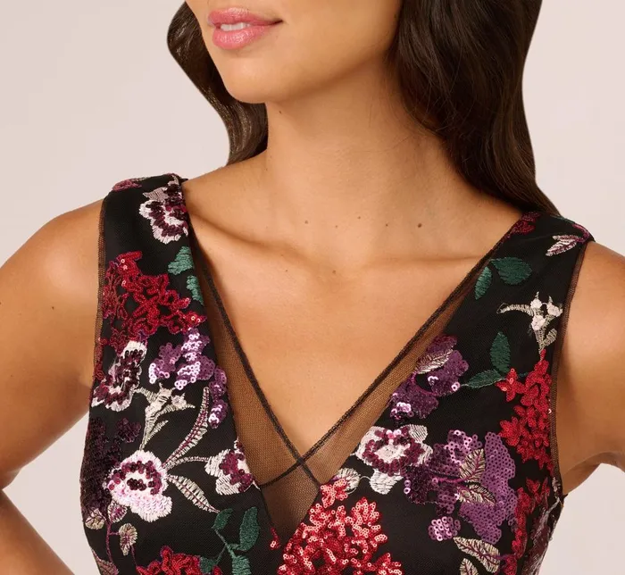Adrianna Papell Wedding Guest Dresses Floral Sequin Ankle Dress In Black Multi 8211 Women