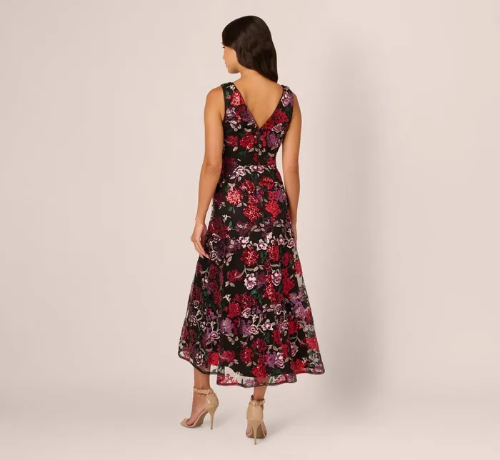 Adrianna Papell Wedding Guest Dresses Floral Sequin Ankle Dress In Black Multi 8211 Women