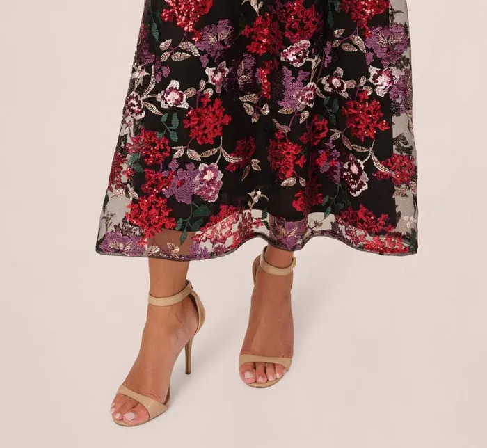 Adrianna Papell Wedding Guest Dresses Floral Sequin Ankle Dress In Black Multi 8211 Women