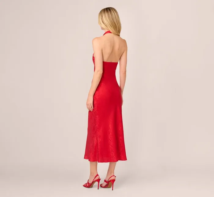 Adrianna Papell Wedding Guest Dresses Foil Woven Halter Midi Dress In Red 8211 Women