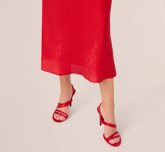 Adrianna Papell Wedding Guest Dresses Foil Woven Halter Midi Dress In Red 8211 Women