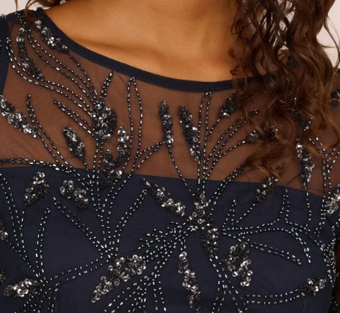 Adrianna Papell Wedding Guest Dresses HandBeaded Cocktail Dress In Midnight 8211 Women