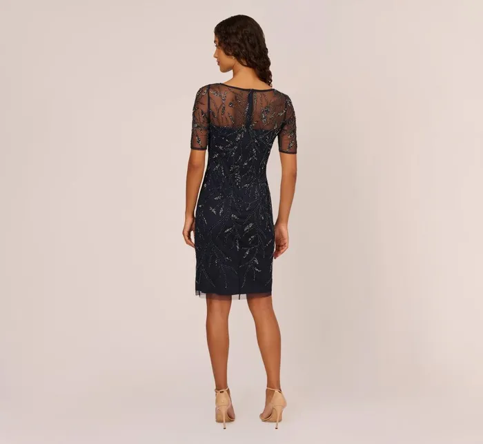 Adrianna Papell Wedding Guest Dresses HandBeaded Cocktail Dress In Midnight 8211 Women