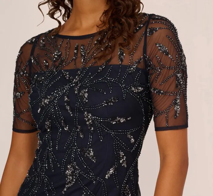 Adrianna Papell Wedding Guest Dresses HandBeaded Cocktail Dress In Midnight 8211 Women