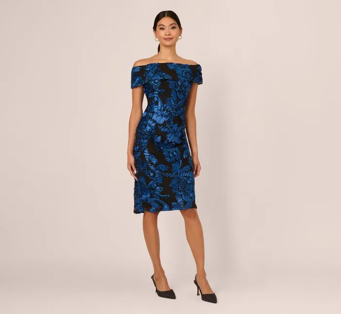 Adrianna Papell Wedding Guest Dresses Off Shoulder Soutache Dress In Navy Black 8211 Women