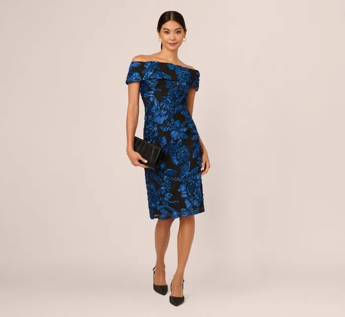Adrianna Papell Wedding Guest Dresses Off Shoulder Soutache Dress In Navy Black 8211 Women