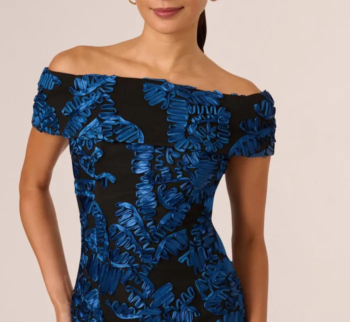 Adrianna Papell Wedding Guest Dresses Off Shoulder Soutache Dress In Navy Black 8211 Women