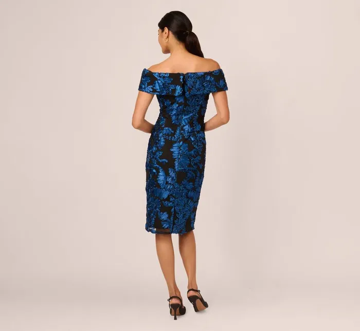 Adrianna Papell Wedding Guest Dresses Off Shoulder Soutache Dress In Navy Black 8211 Women