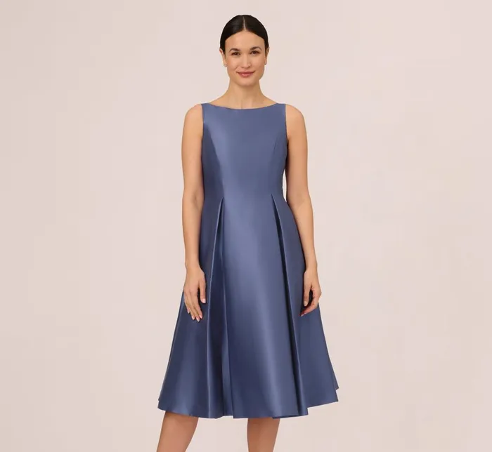 Adrianna Papell Wedding Guest Dresses Sleeveless Mikado Fit And Flare Midi Dress With VBack In Blue Frost 8211 Women Adrianna Papell Wedding Guest Dresses Sleeveless Mikado Fit And Flare Midi Dress With VBack In Blue Frost 8211 Women