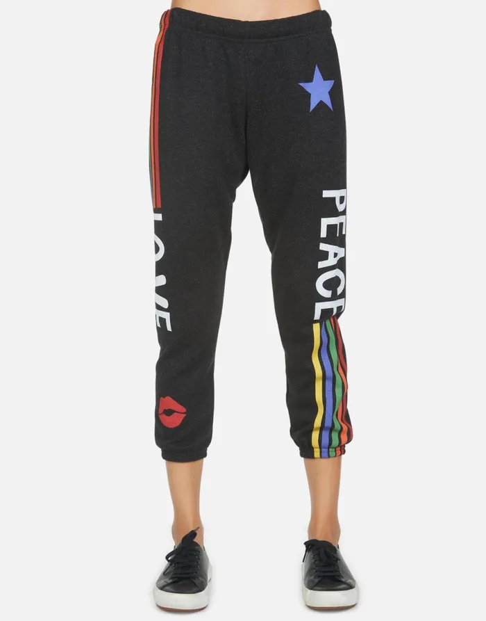 Alana Peace Love Stripe Black Women039s Lauren Moshi Crop Sweatpants