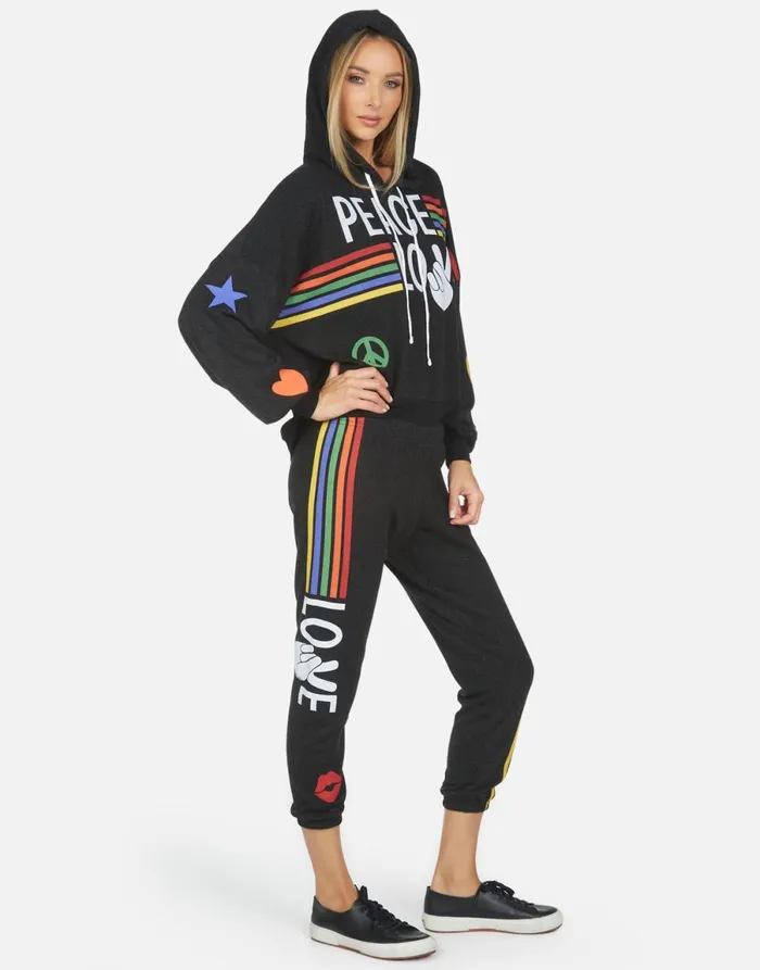 Alana Peace Love Stripe Black Women039s Lauren Moshi Crop Sweatpants