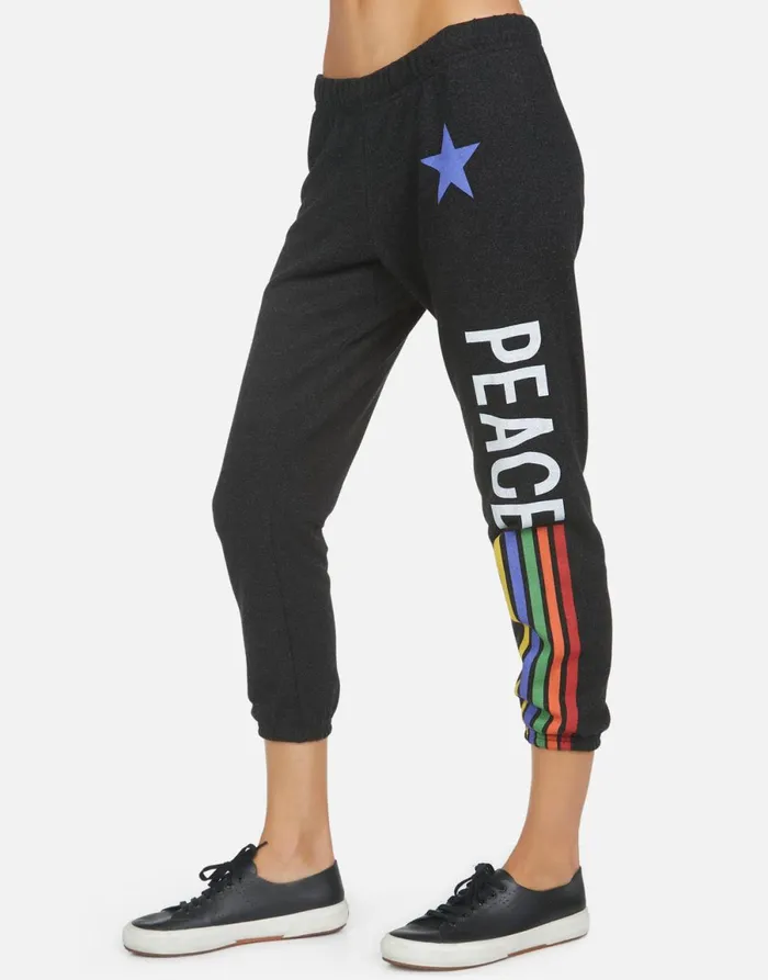 Alana Peace Love Stripe Black Women039s Lauren Moshi Crop Sweatpants