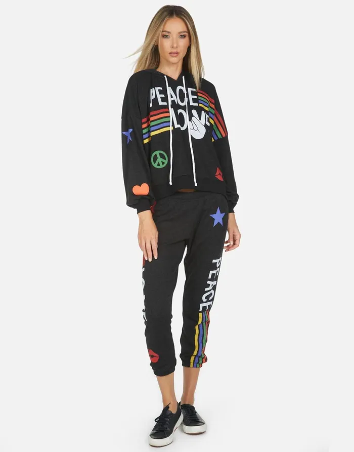 Alana Peace Love Stripe Black Women039s Lauren Moshi Crop Sweatpants