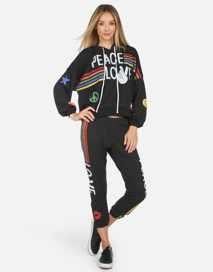 Alana Peace Love Stripe Black Women039s Lauren Moshi Crop Sweatpants