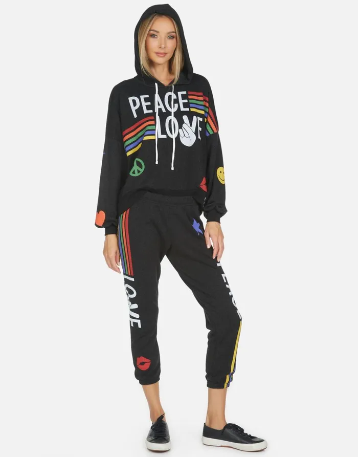 Alana Peace Love Stripe Black Women039s Lauren Moshi Crop Sweatpants