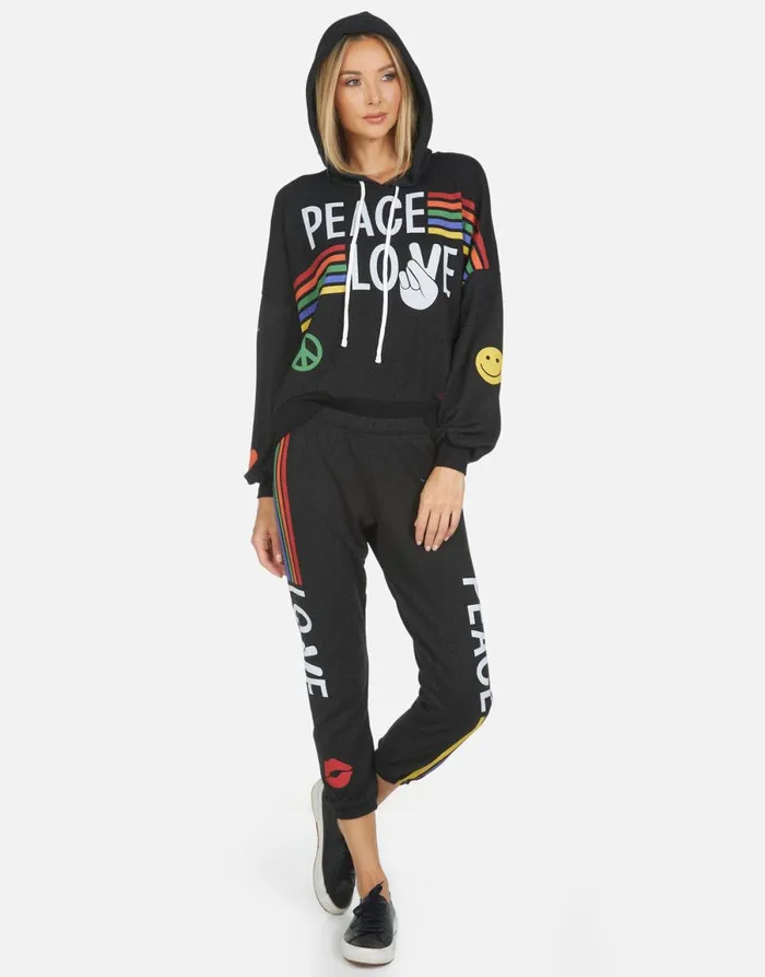 Alana Peace Love Stripe Black Women039s Lauren Moshi Crop Sweatpants