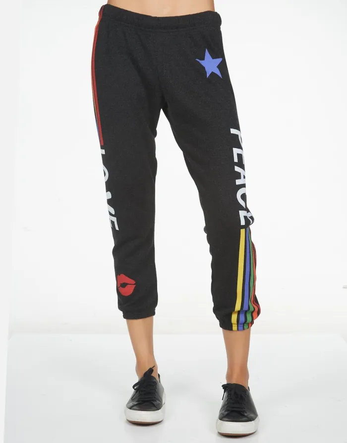 Alana Peace Love Stripe Black Women039s Lauren Moshi Crop Sweatpants