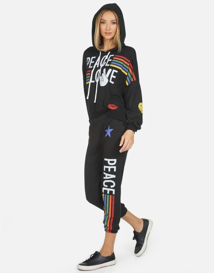 Alana Peace Love Stripe Black Women039s Lauren Moshi Crop Sweatpants