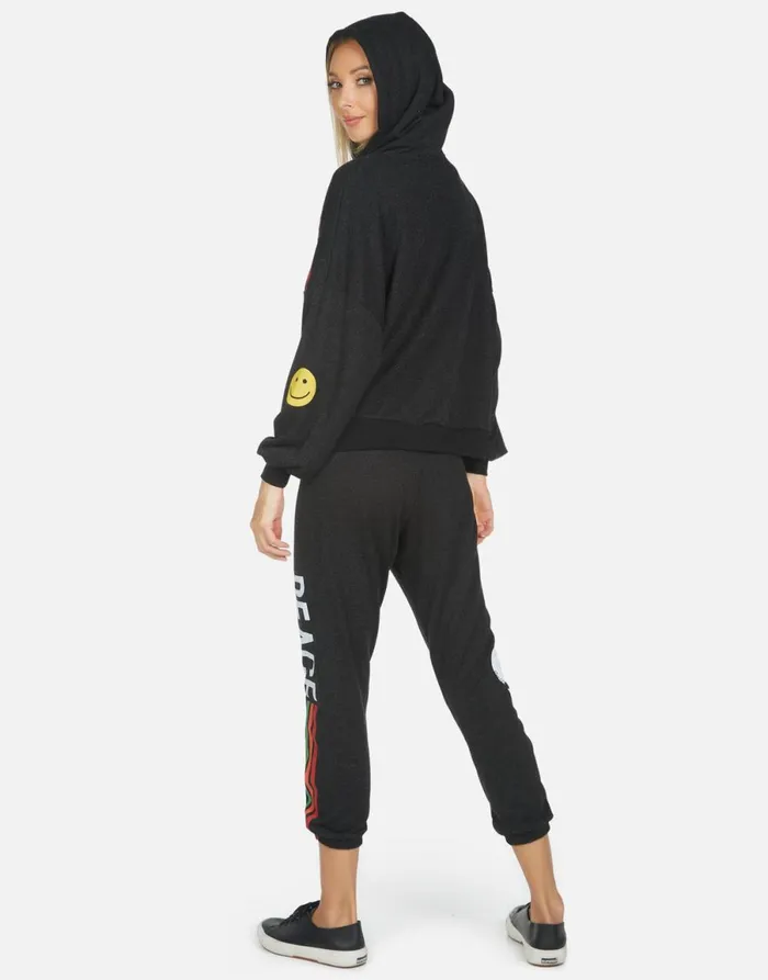 Alana Peace Love Stripe Black Women039s Lauren Moshi Crop Sweatpants