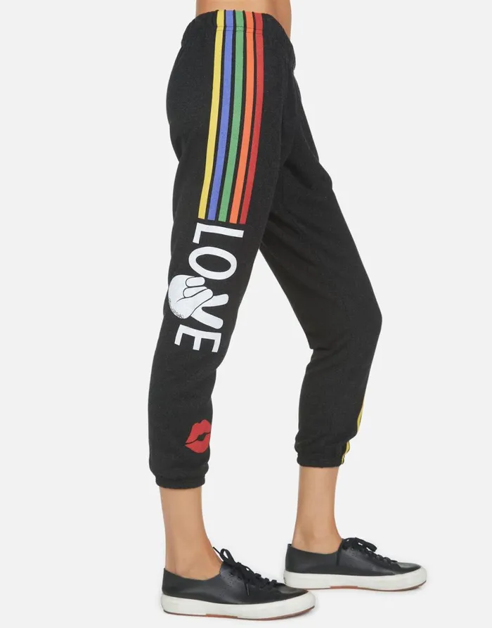 Alana Peace Love Stripe Black Women039s Lauren Moshi Crop Sweatpants
