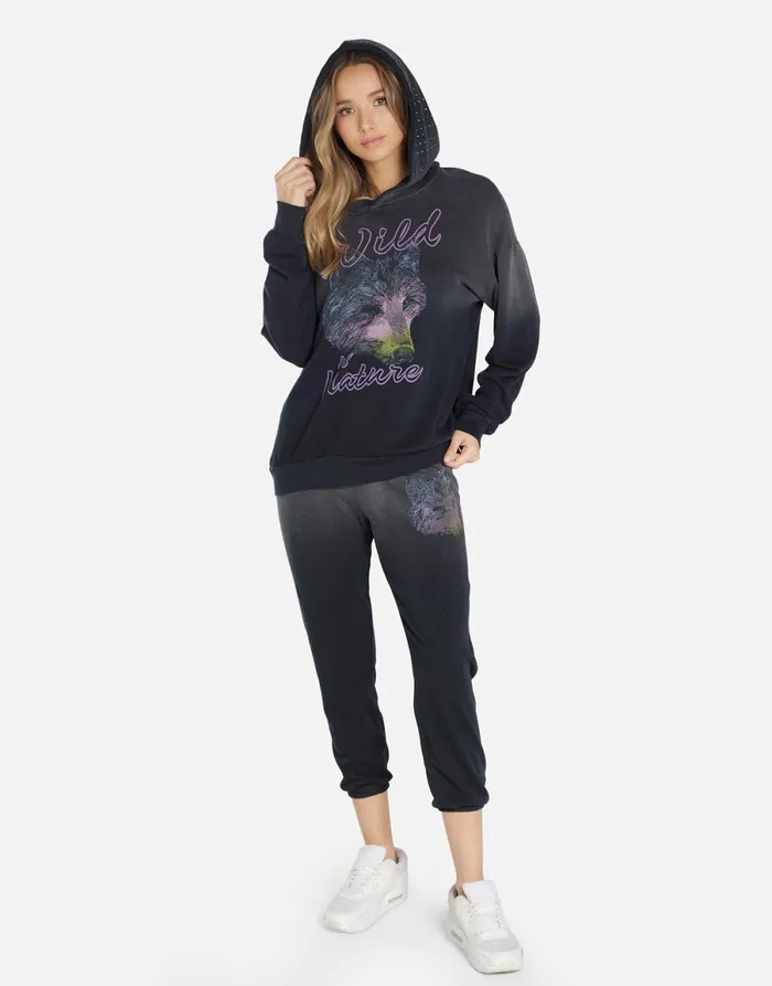 Alana Wild Wolf Jet Black Ombre Women039s Lauren Moshi Crop Sweatpants